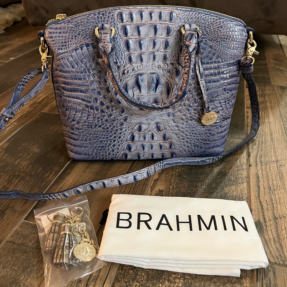 Brahmin Duxbury Satchel Washed Indigo Melbourne Genuine Leather AUTHENTIC